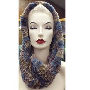 Pastel Rex Rabbit Fur Infinity Scarf and Hood